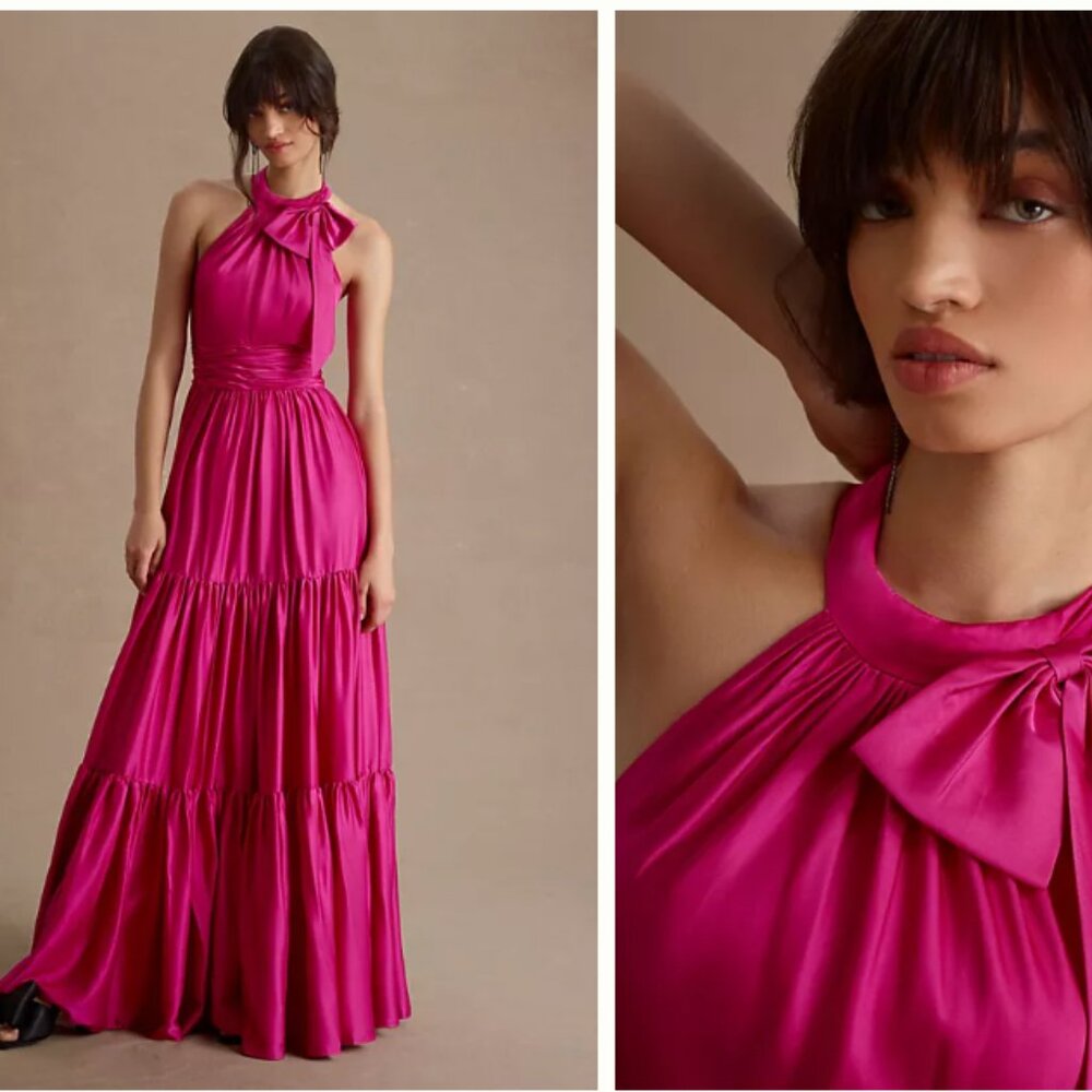 MAC DUGGAL 506581 RUFFLE TIERED SOFT TIE HALTER NECK GOWN sz 8